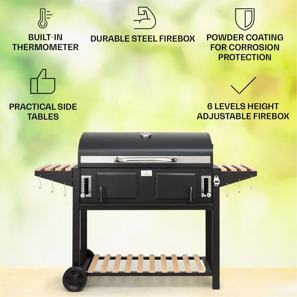 Aberdeen Double Charcoal Grill Smoker Teplomer 2 bočné stoly mobilné