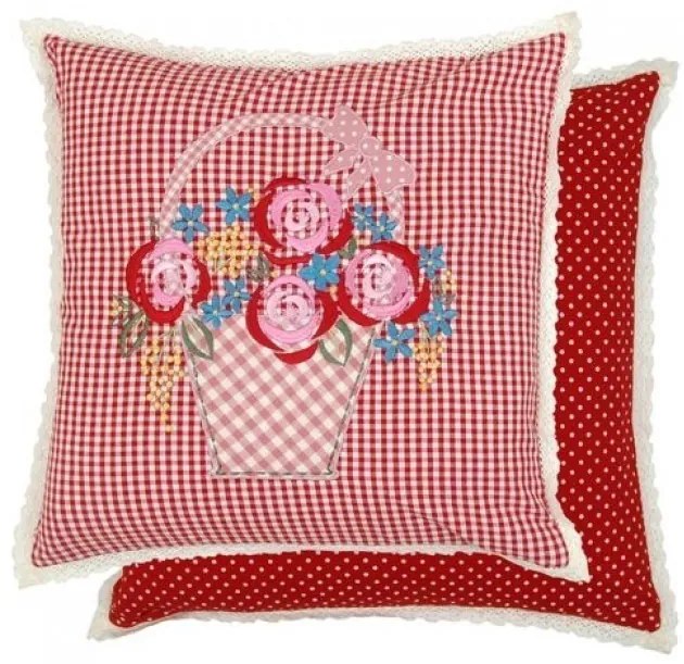 Povlak na vankúš Flower Basket red s výšivkou - 40 * 40cm