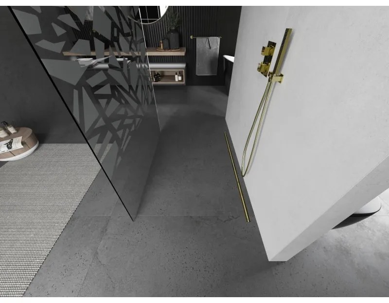 Mexen Kioto, sprchová zástena Walk-In 120 x 200 cm, 8mm číre sklo biely vzor, zlatý matný profil, 800-120-002-55-85