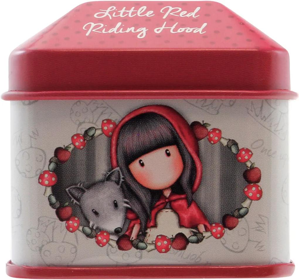 Santoro London - Plechová krabička so samolepkami - Gorjuss - Little Red Riding Hood Šedá;Červená