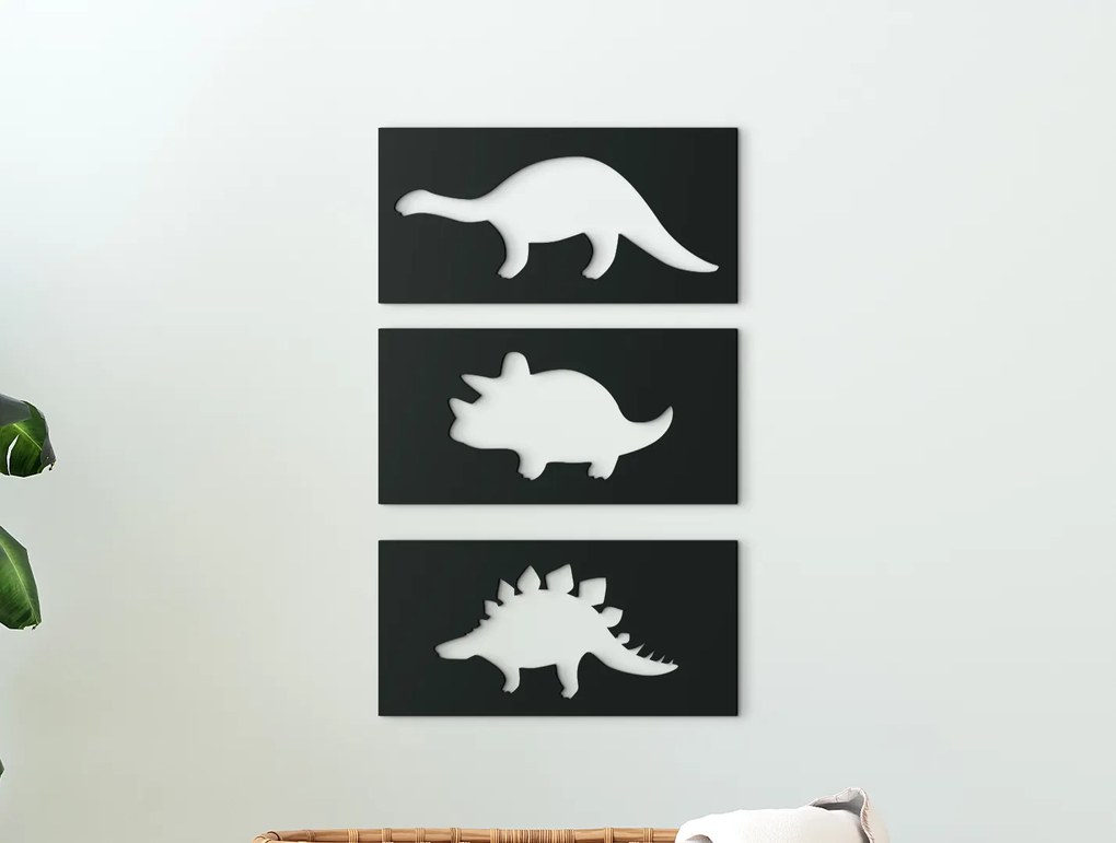 drevko 3-dielny detský obraz Tri druhy dinosaurov Rozmer obrazu: 44,5 x 27 cm, Farba dekorácie: Čierna