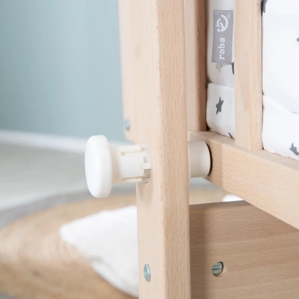 Kolíska z bukového dreva na kolieskach/s baldachýnom 40x90 cm v prírodnej farbe – Roba