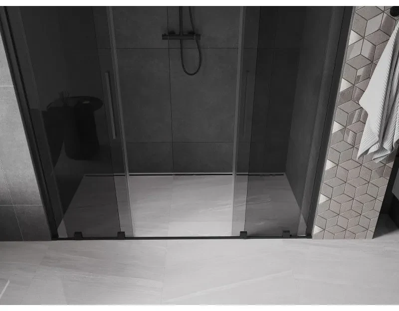 Mexen Velar Duo, posuvné sprchové dvere do otvoru 200 cm, 8mm šedé sklo, čierna matná, 871-200-000-42-70