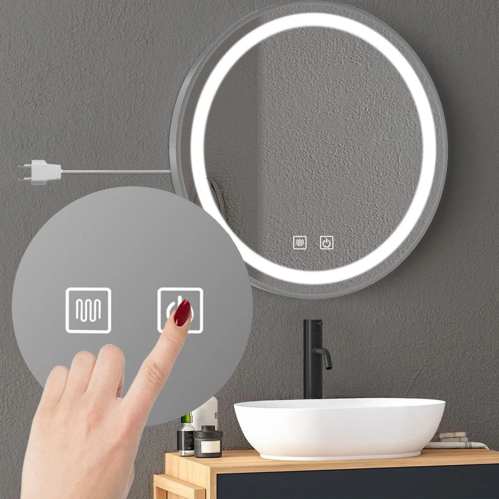 Okrúhle dotykové zrkadlo s LED osvetlením MMJ 80 cm strieborné