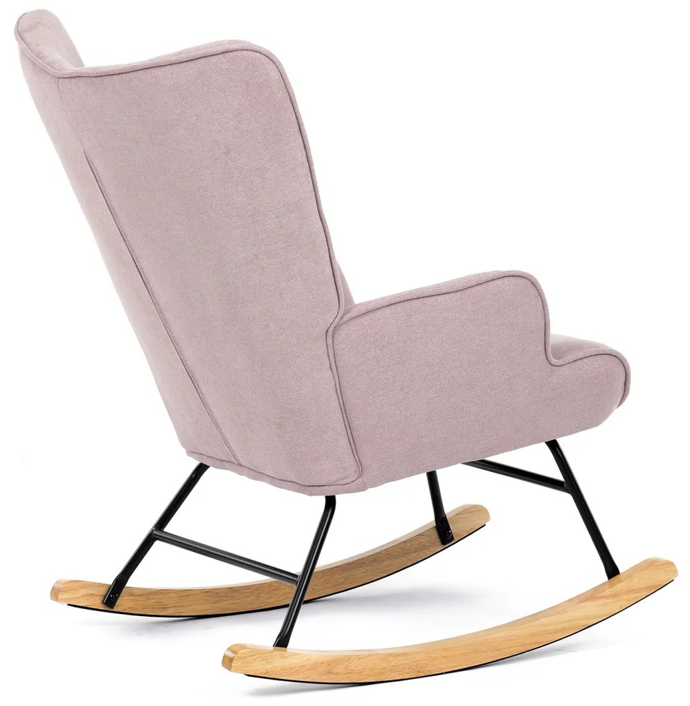 Autronic - Křeslo houpací, potah růžová látka, dřevěné nohy, masiv kaučukovník - AK-371 PINK2