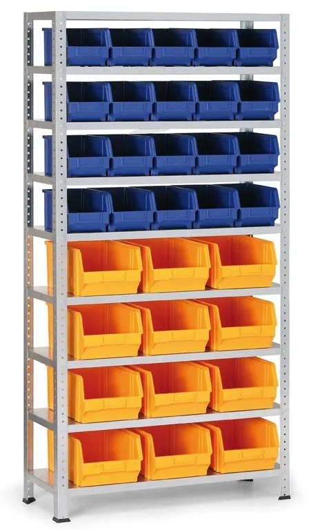 Regál s plastovými boxmi BASIC, 1730 x 850 x 300 mm, 20x box B + 12x box C