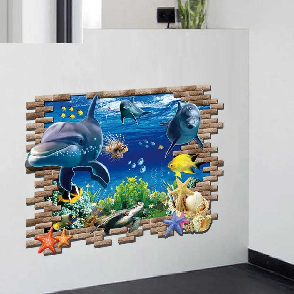Veselá Stena Samolepka na stenu na stenu Roztomilé delfíny Veľkosť: 88 x 58 cm
