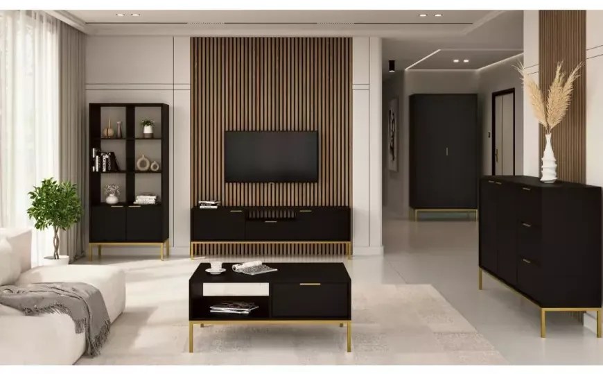 Komoda Austin 150 cm čierna/zlatá