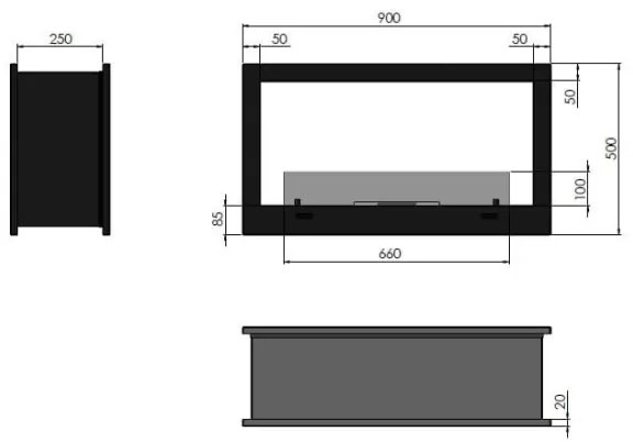 InFire - Vstavaný BIO krb 90x50 cm 3kW obojstranný
