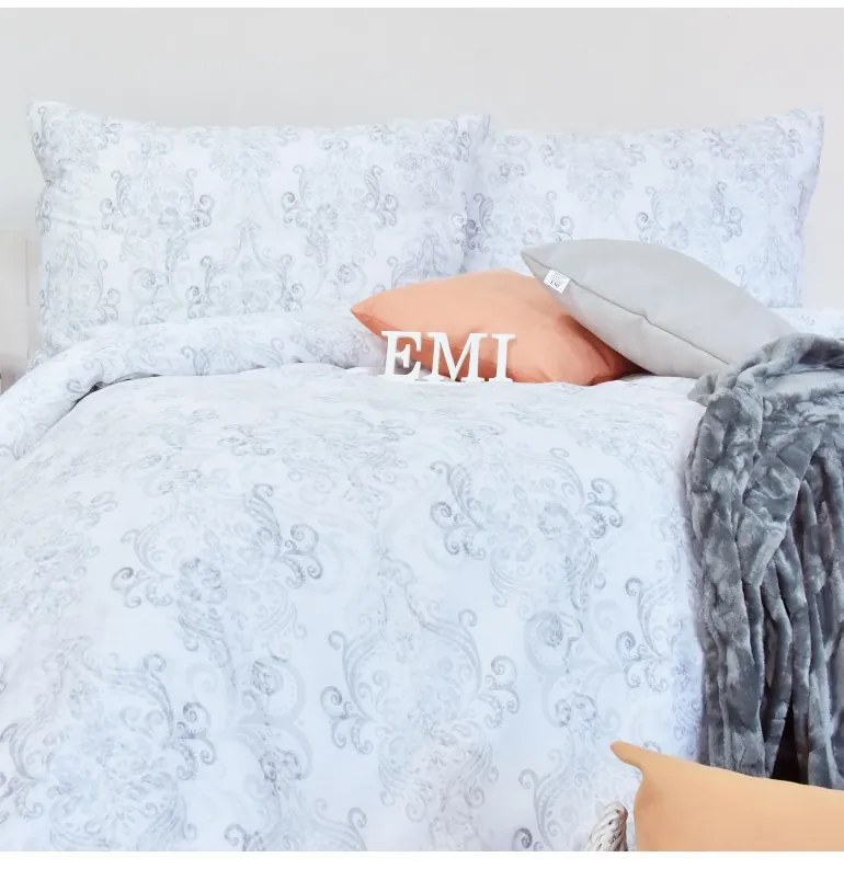 Obliečky Poetics satén sivo-biele EMI, Štandardný set jednolôžko obsahuje 1x 140x200 + 1x 70x90