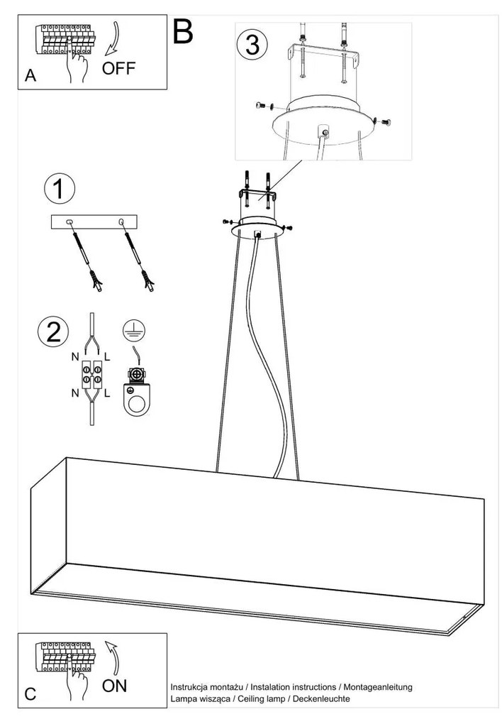 Závesné svietidlo Santa, 1x čierne textilné tienidlo, (biely plast), (120 cm)