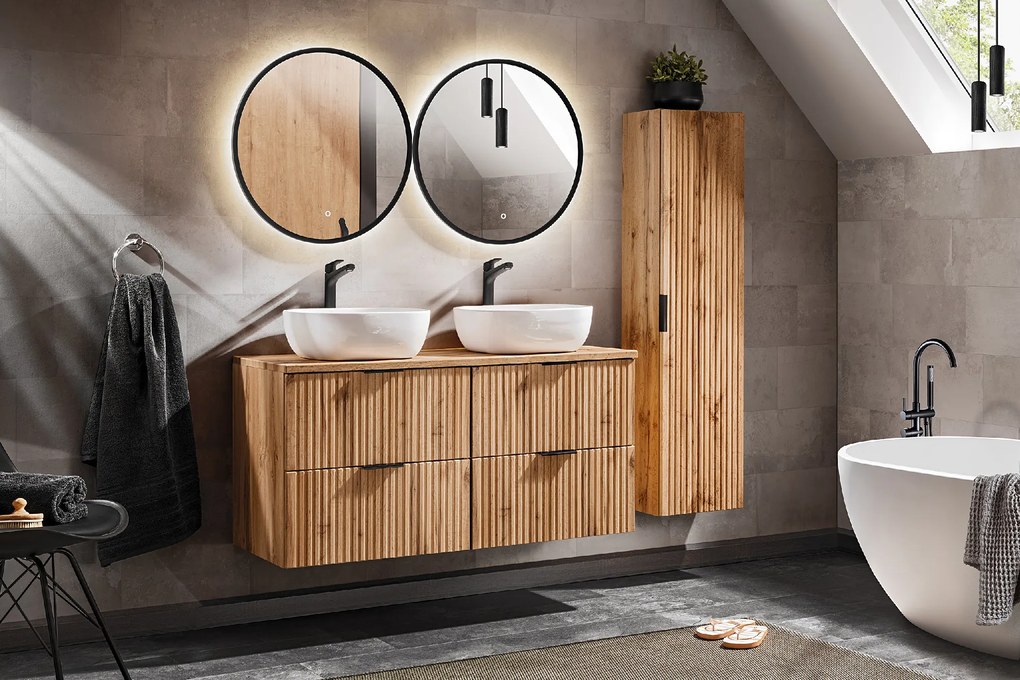 Comad Závesné zrkadlo s LED osvetlením Luna ⌀60 cm, čierna