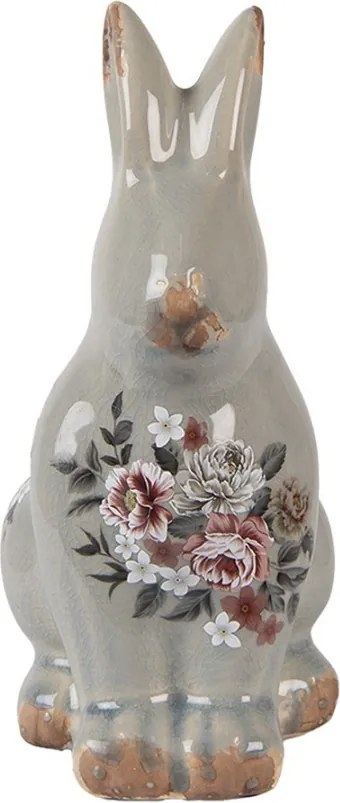 Zelená keramická dekorácia králik s kvetmi Floria M - 13*10*21 cm