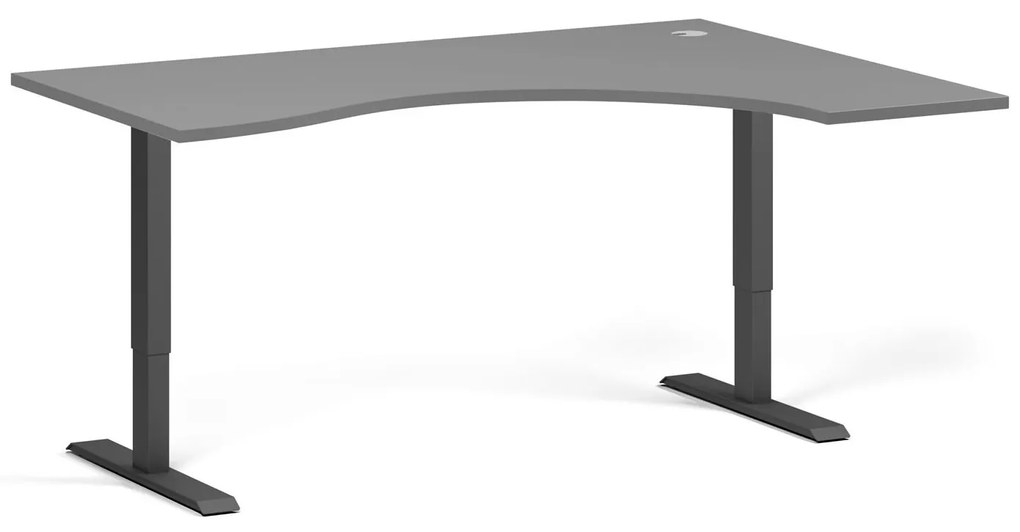 Ergonomický výškovo nastaviteľný stôl, 160x120 cm, 2 motory, L/P, čierna podnož, grafit