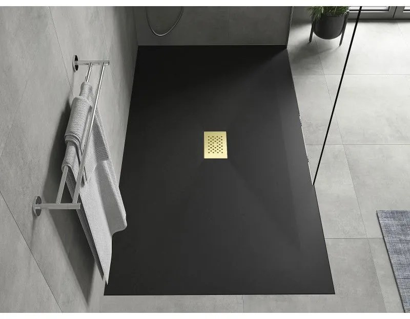 Mexen Hugo, obdĺžniková sprchová vanička SMC 200 x 100 cm, čierna, zlatá krytka, 42701020-G