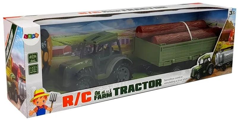 LEAN TOYS Zelený traktor s prívesom na drevo na diaľkové ovládanie 2,4GHz RTR