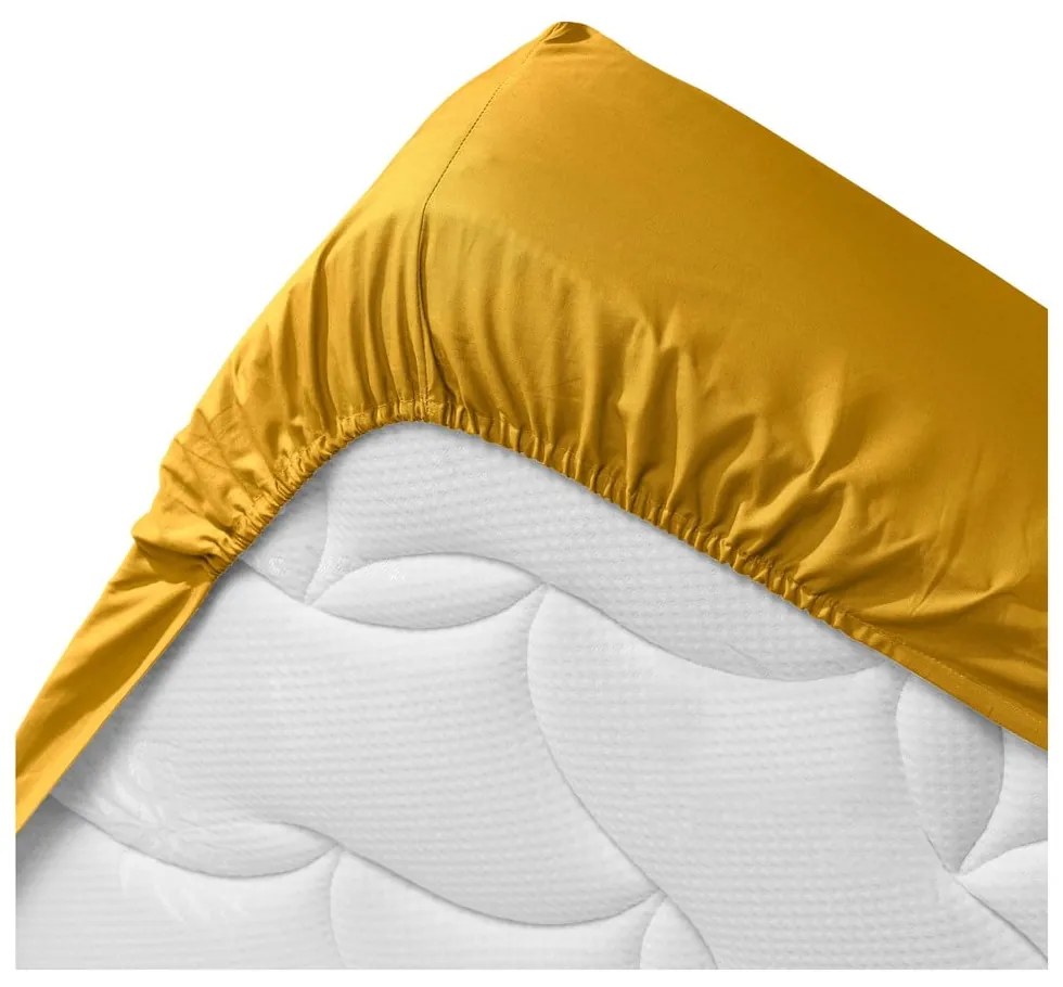 Žltá napínacia plachta z Bio bavlny 160x200 cm Biolina – douceur d'intérieur