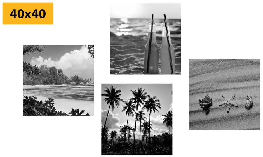 Set obrazov dovolenka pri mori v čiernobielom prevedení