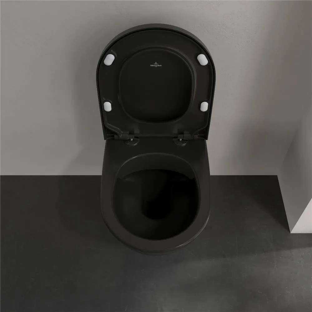 VILLEROY &amp; BOCH Subway 2.0 závesné WC s hlbokým splachovaním bez vnútorného okraja, 370 x 560 mm, Ebony, s povrchom CeramicPlus, 5614R0S5