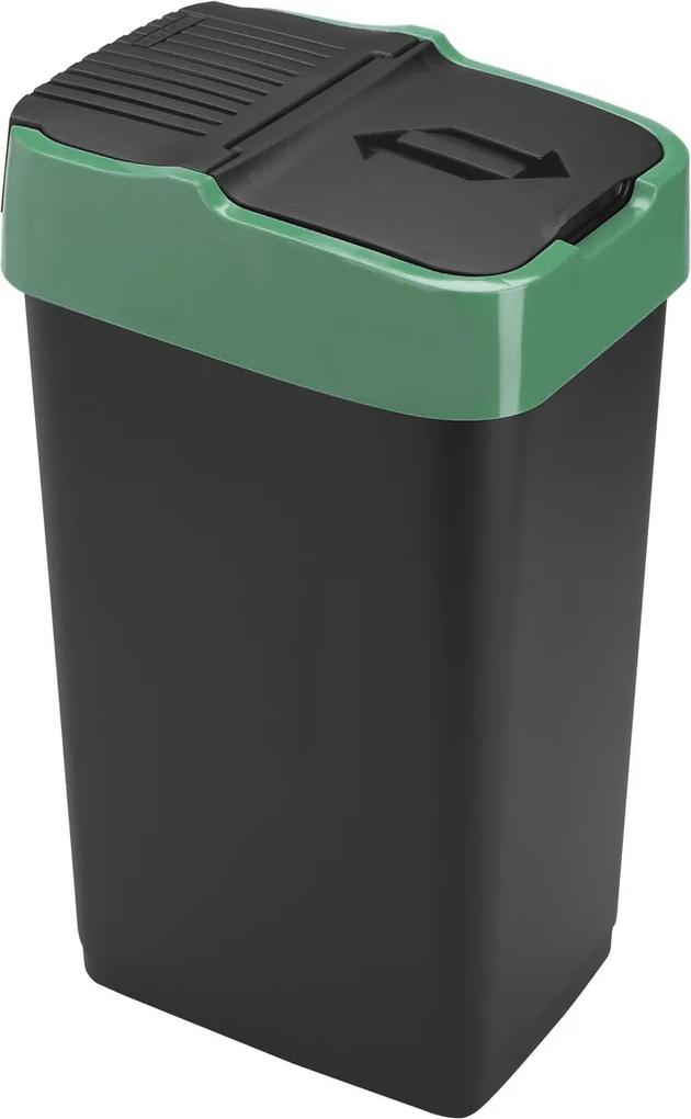 Heidrun Odpadkový kôš 35 l, čierny so zeleným pruhom