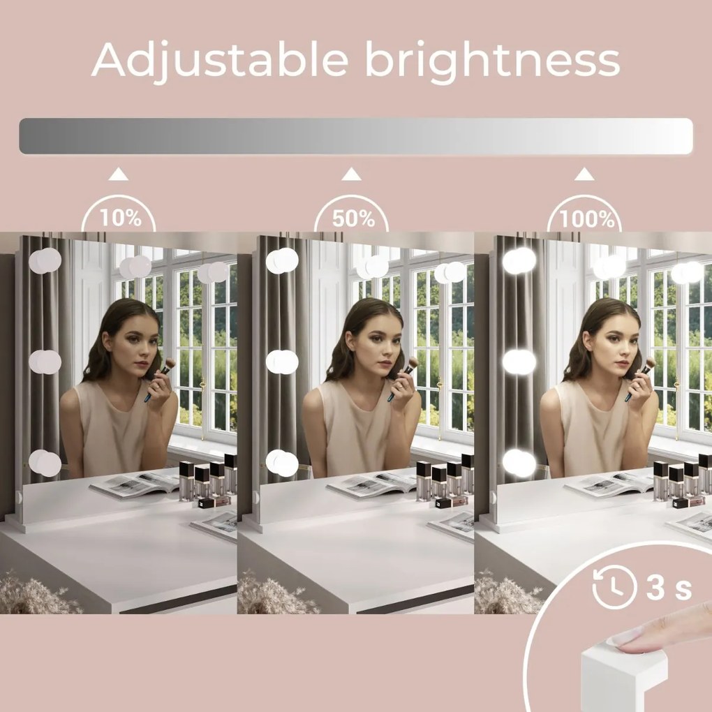 TOALETNÝ STOLÍK KATHLEEN SHINE BIELY LESK + ČIERNE NOHY + ZRKADLO