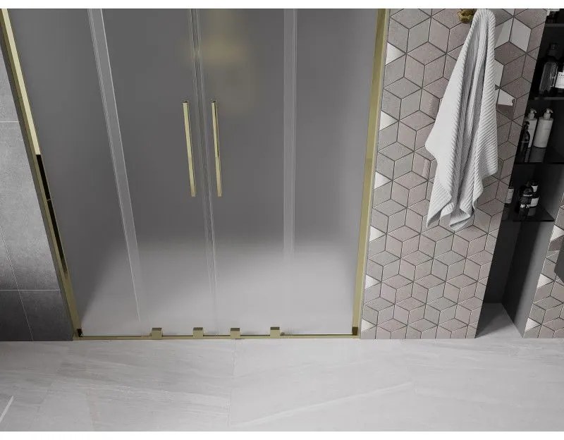 Mexen Velar L Duo, posuvné sprchové dvere do otvoru 140 cm, 8mm sklo námraza, zlatá lesklá, 871-140-003-32-50