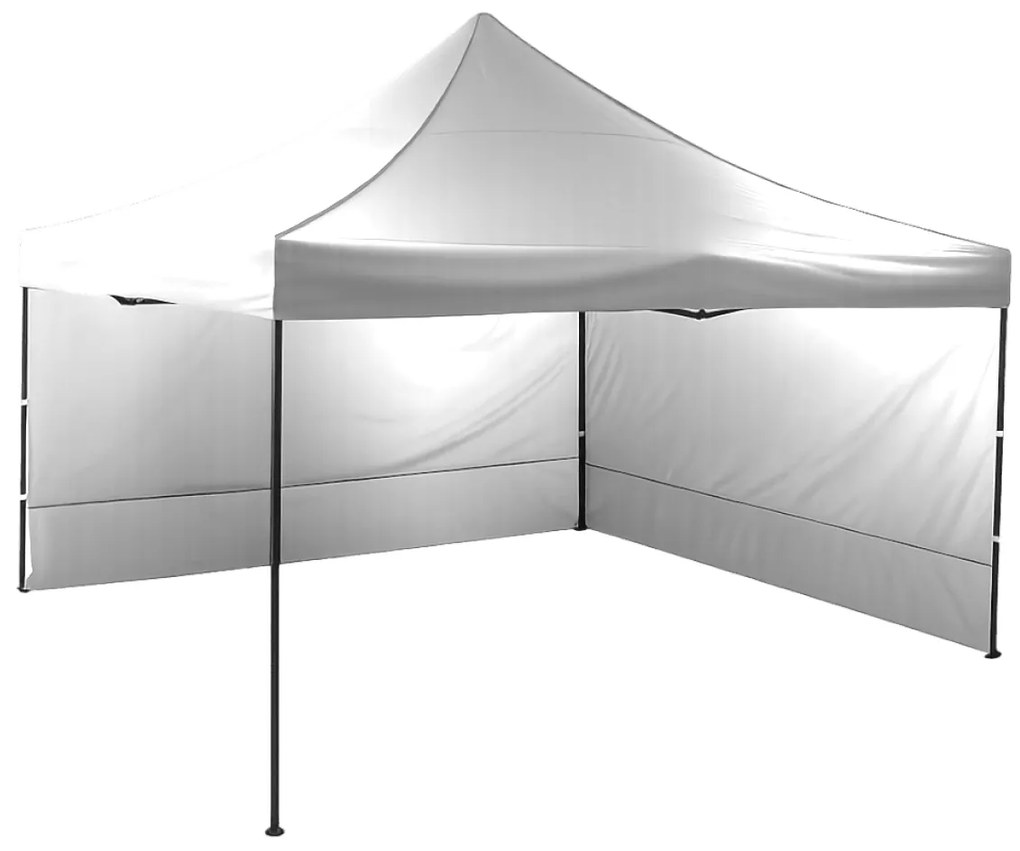 Rýchlorozkladací nožnicový stan 4x4m – oceľový, Biela, 2 bočné plachty
