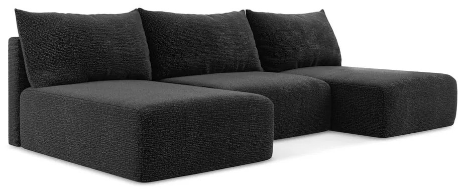 Čierna rozkladacia/s úložným priestorom rohová pohovka Kalena – Makamii