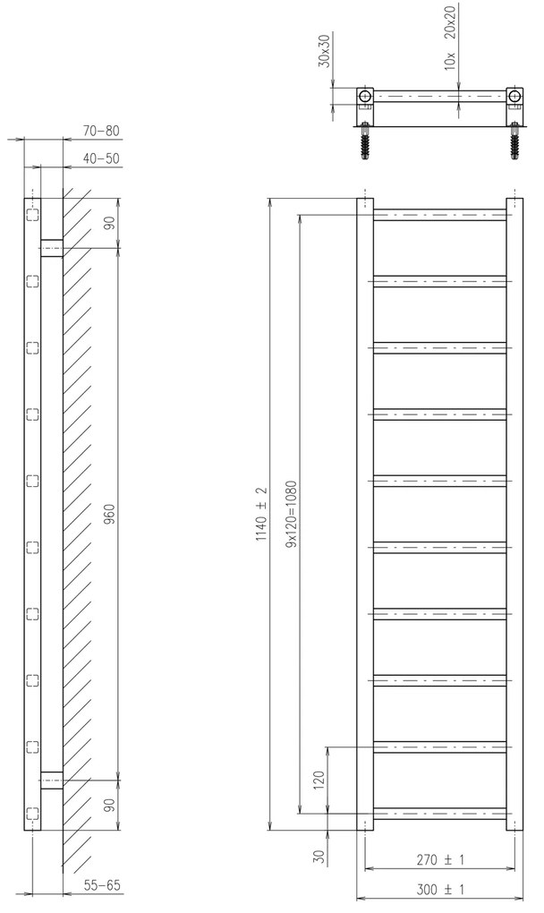 Sapho Sapho, METRO LIGHT vykurovacie teleso 300x1140 mm, čierna matná, IR444TB