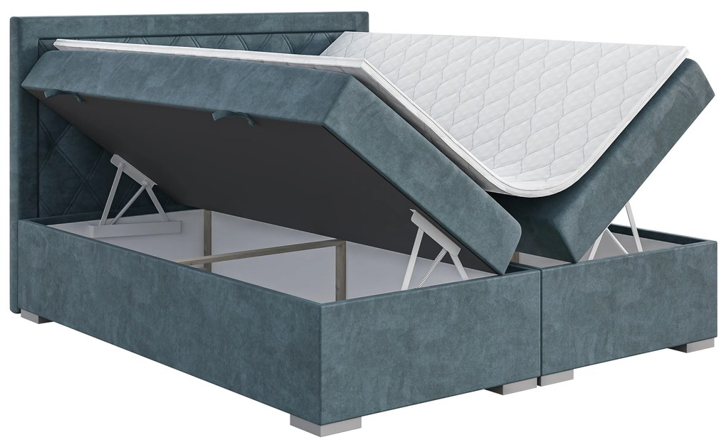 Manželská posteľ Boxspring 180 cm Maximilian (džínová modrá) (s matracom a úl. priestorom). Akcia -21%. Vlastná spoľahlivá doprava až k Vám domov. 1043416