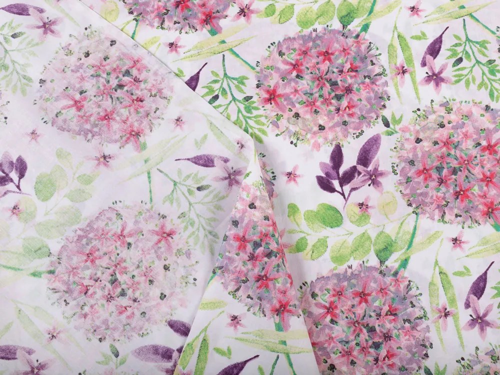 Biante Bavlnený záves Sandra SA-385 Ružové cibuľové kvety na bielom 150x230 cm