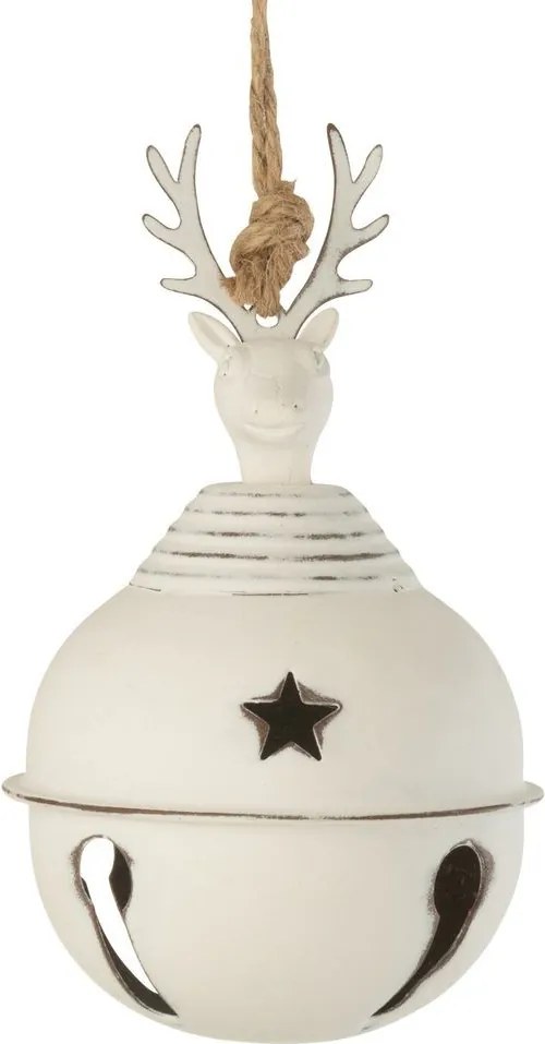 Béžová antik závesná kovová ozdoba rolnička s jeleňom Deer - Ø 9*15cm