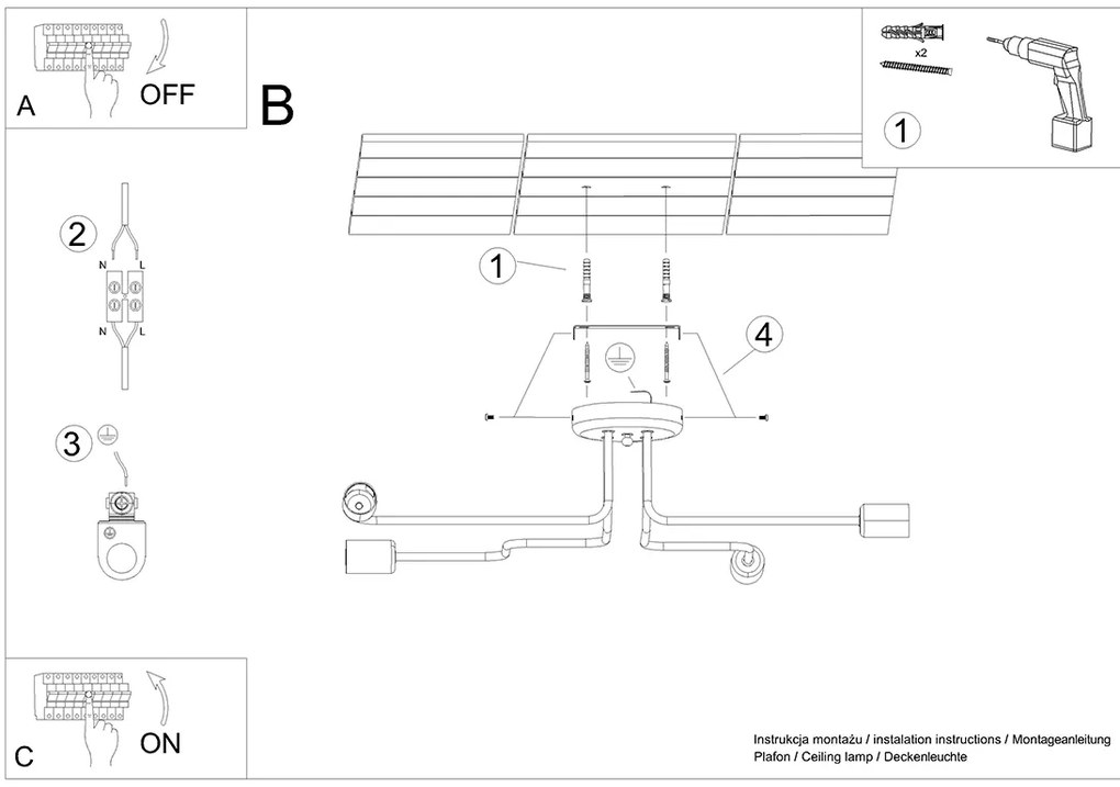 Stropné svietidlo Vector 4, čierne telo svietidla