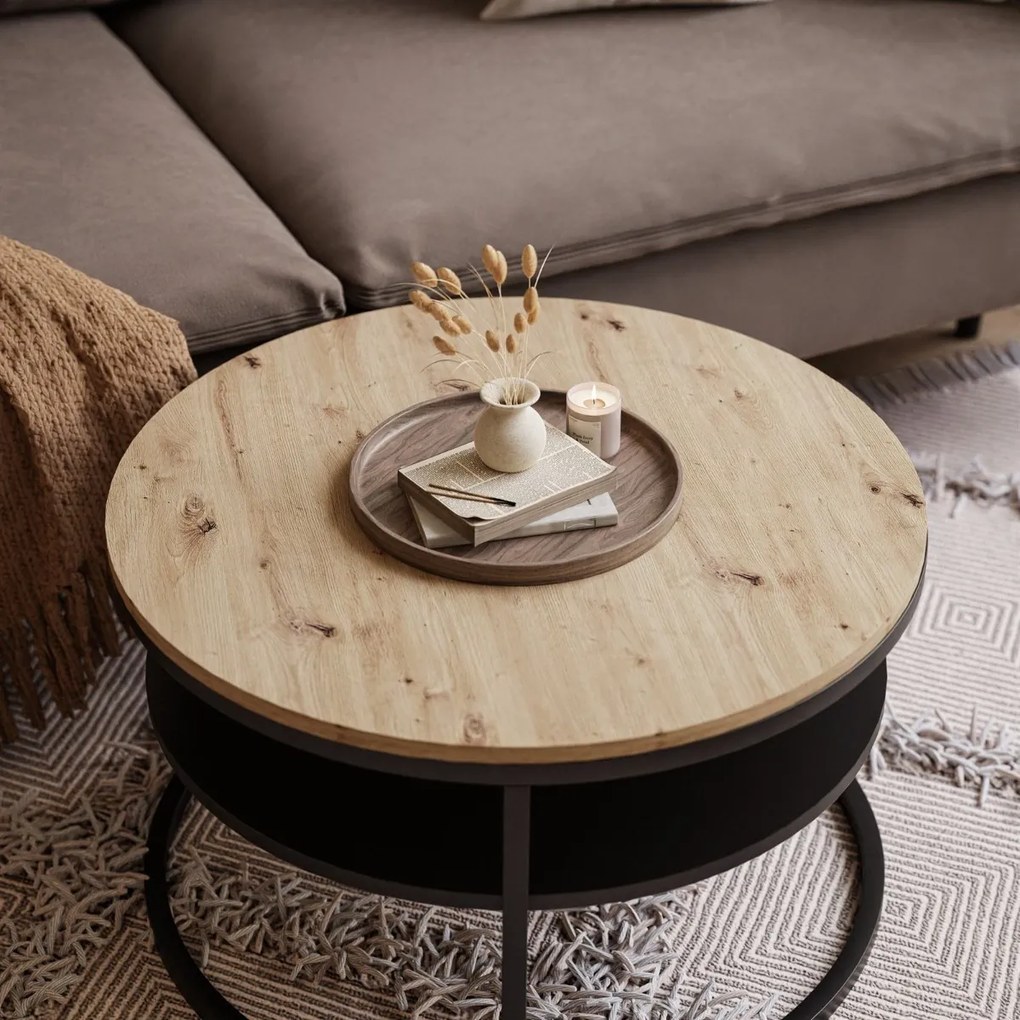 KONFERENČNÝ STOLÍK LEONARDO S POLICOU DUB ARTISAN + ČIERNY