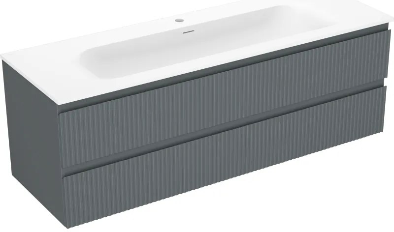 Mexen Rivel, kúpeľňová skrinka 140 cm s umývadlom Vela, 2 zásuvky, drážkovaná, grafitová matná/biela matná, 91A20-14047-2-BFF66-W23M