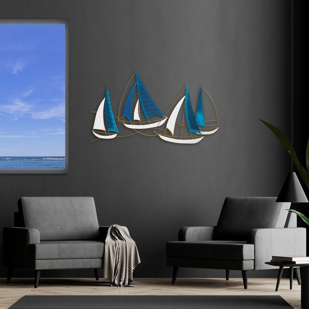 Nástenná kovová dekorácia Barbaros modrá/biela