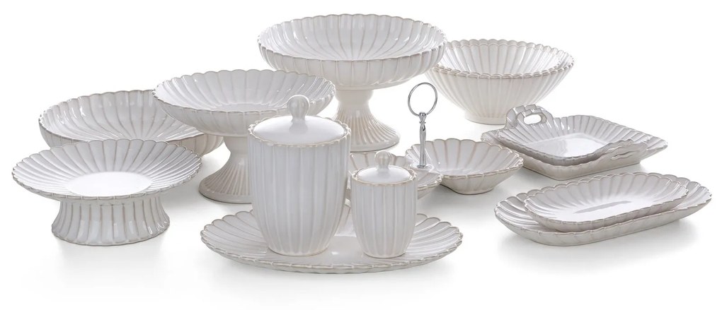 DEKORAČNÝ KERAMICKÝ PODNOS AVRIL 36X26X4 CM KRÉMOVÁ