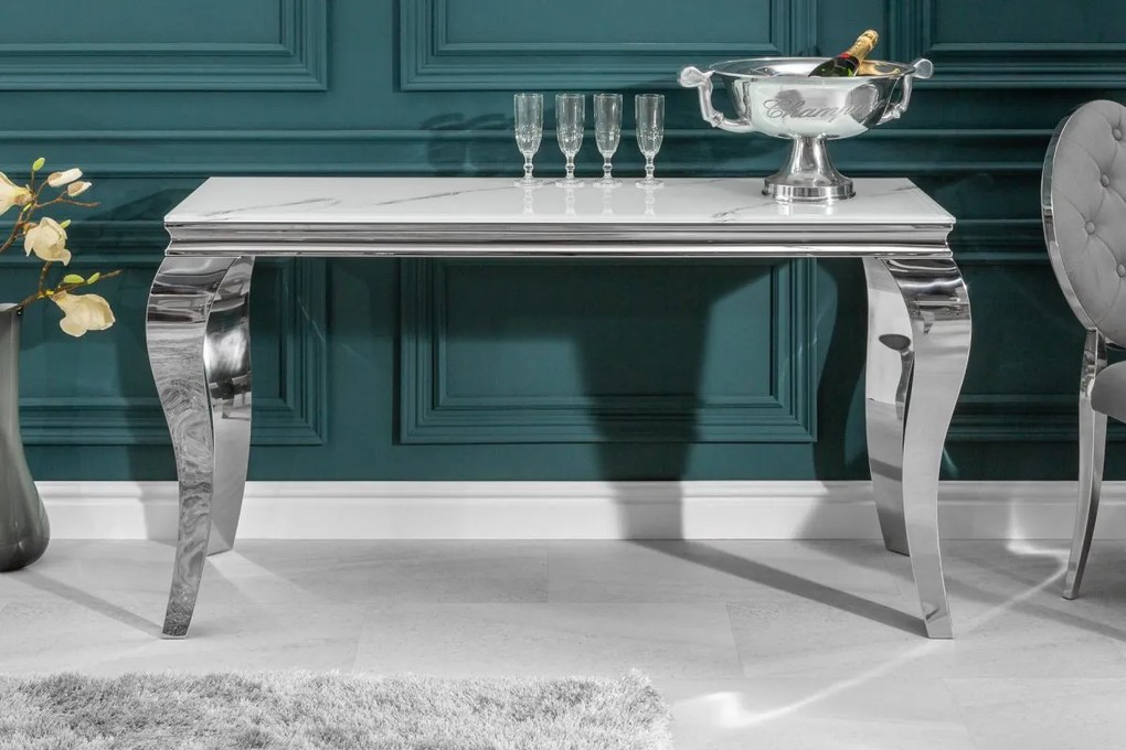 Dizajnový konzolový stôl Rococo 145 cm strieborná - mramor