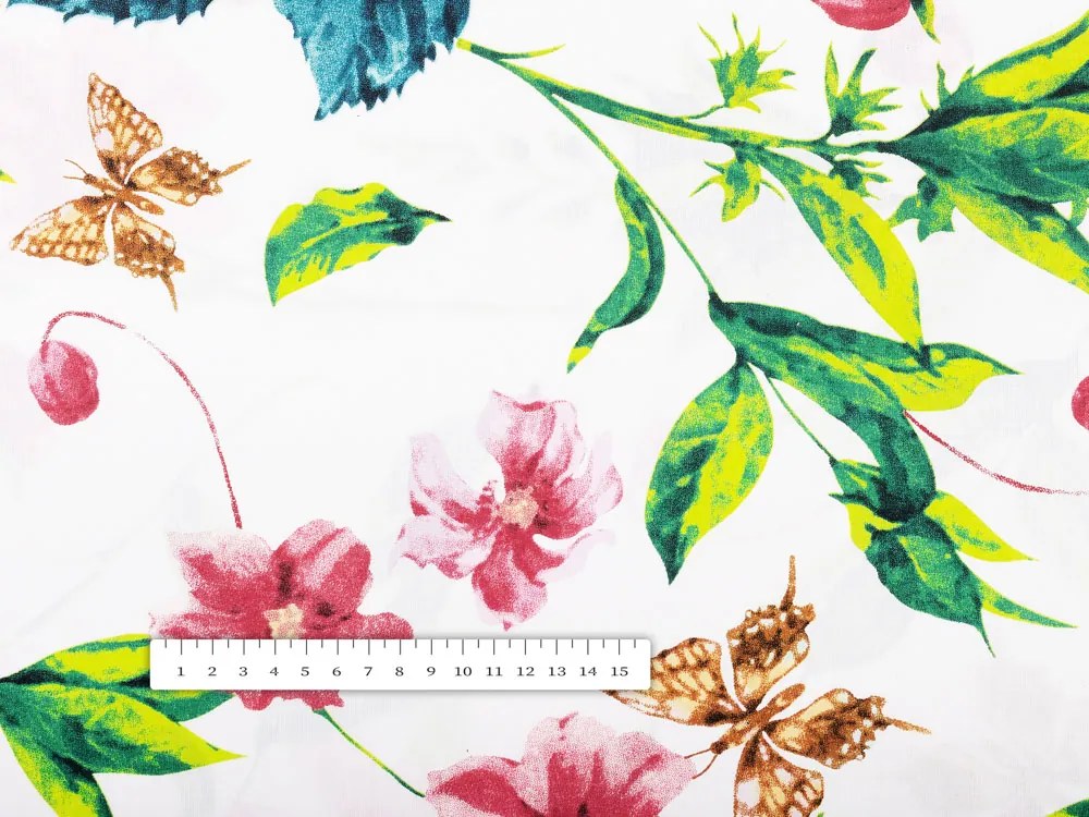 Biante Bavlnený behúň na stôl Sandra SA-383 Ružovočervené kvety s motýlikmi 45x120 cm