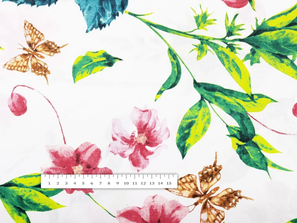 Biante Bavlnený behúň na stôl Sandra SA-383 Ružovočervené kvety s motýlikmi 45x160 cm