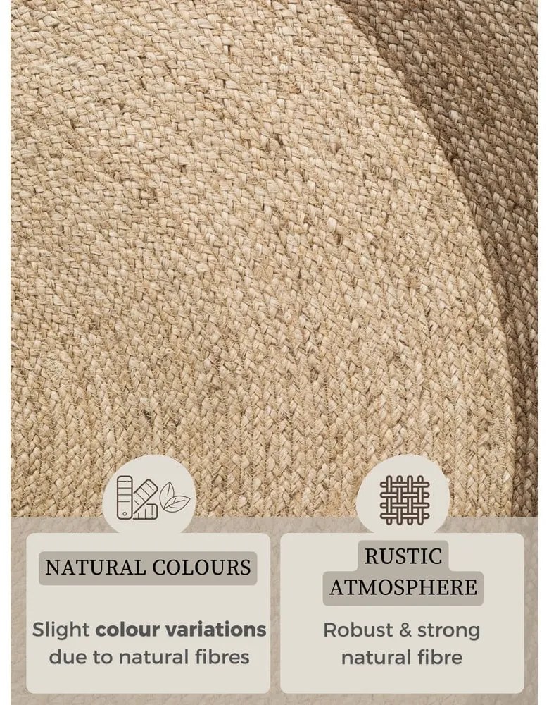 Obojstranný/ručne tkaný jutový okrúhly koberec sivobéžový ø 200 cm Jutta Greige – Hanse Home