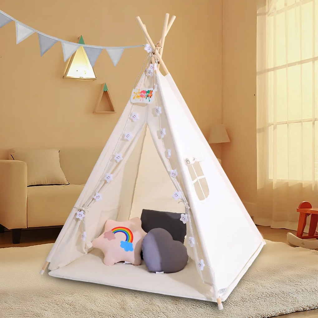 Detský stan teepee JULIUS, 120x120x160cm, biela/šedá Jurhan