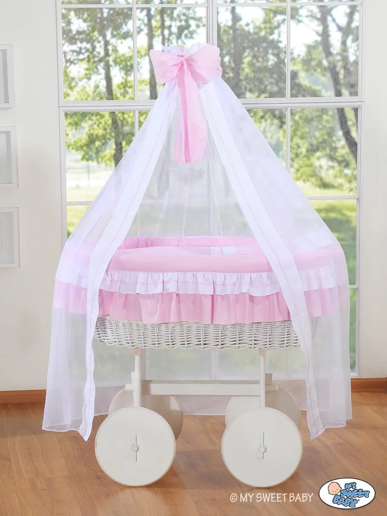 My Sweet Baby Prútený košík/Deluxe Prútená postieľka so závesom- Bellamy ružová