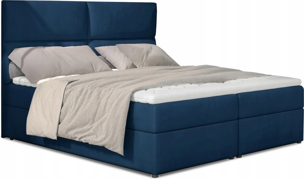 Manželská posteľ Boxspring 145 cm Alyce (modrá) (s matracmi)