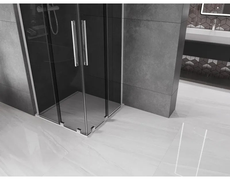 Mexen Velar L Duo, sprchový kút s posuvnými dverami 90 x 90 cm, 8mm šedé sklo, chrómová, 871-090-090-02-43-01