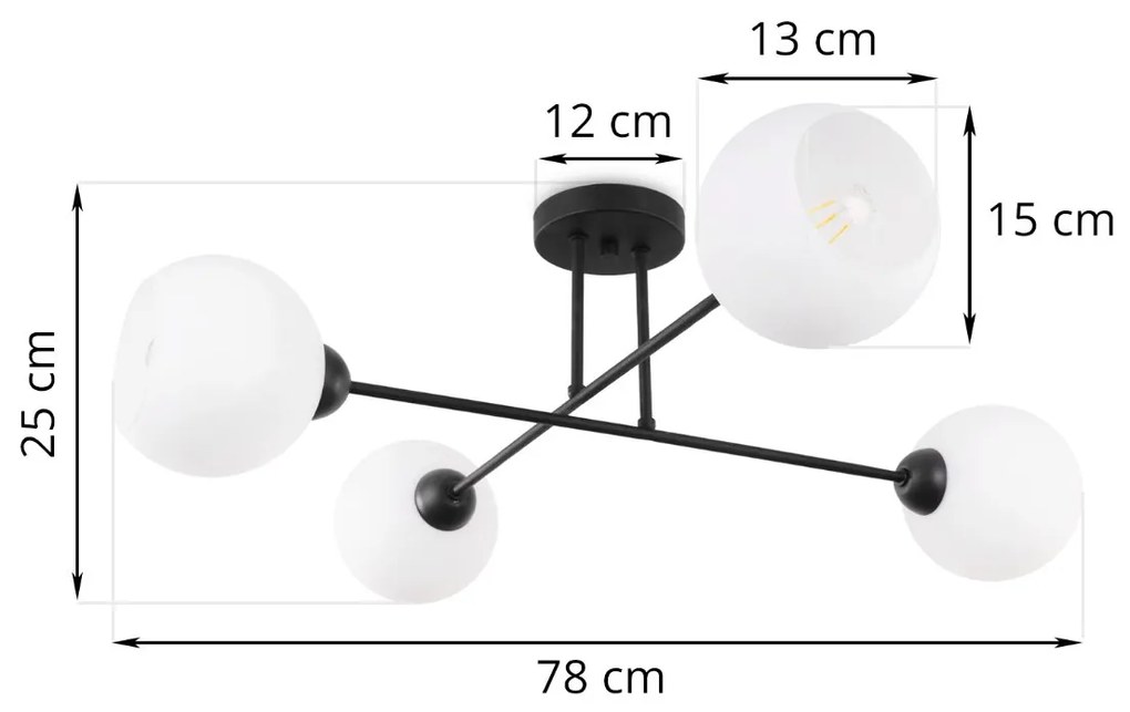 Stropné svietidlo Eliza, 4x biele sklenené tienidlo, B