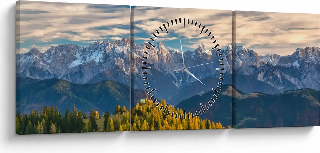 Obraz - horská panorama (s hodinami) (90x30 cm)