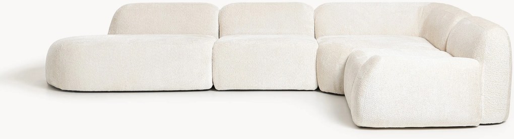 XL modulárna rohová pohovka z plyšového buklé s ležadlovým koncom Wolke (4-miestna)