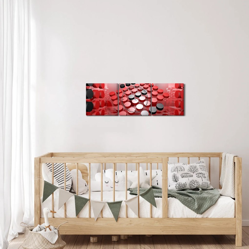 Obraz tlačidlové abstrakcie (s hodinami) (90x30 cm)