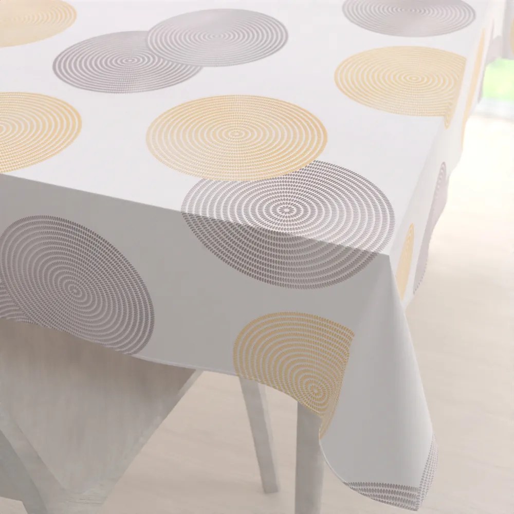 Biante Zamatový obdĺžnikový obrus Tamara TMR-023 Žlté a sivé designové kruhy na smotanovom 50x100 cm